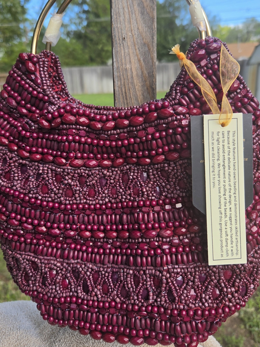Hand-Beaded Women's Shoulder Bag in Deep Burgundy
